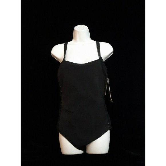 Profile by Gottex Women's Size 14D Plus Size One-Piece Black Swimsuit NWT - Picture 1 of 6